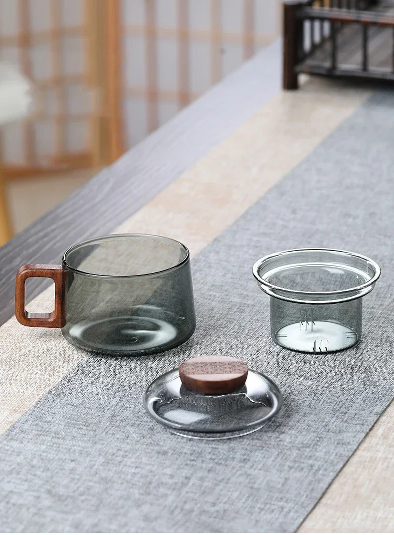 200ml Tea Infuser Cup Heat Resistant Glass Mug Wood Handle - Image 9