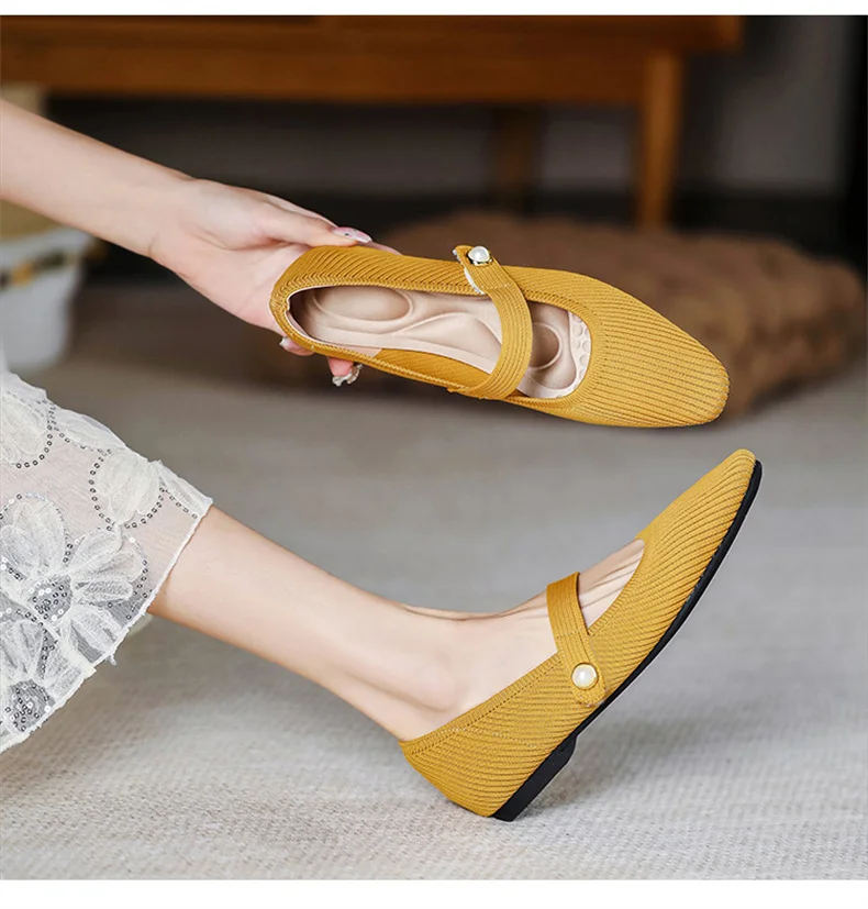 Stretchy Women Mary Jane Flats - Ribbed Knit For Spring - Image 10