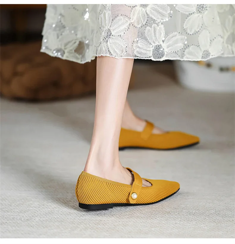 Stretchy Women Mary Jane Flats - Ribbed Knit For Spring - Image 12