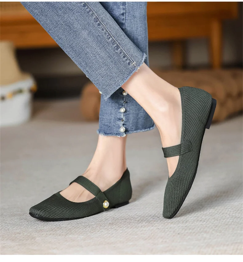 Stretchy Women Mary Jane Flats - Ribbed Knit For Spring - Image 13