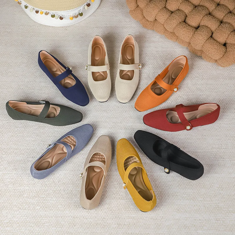 Stretchy Women Mary Jane Flats - Ribbed Knit For Spring - Image 2