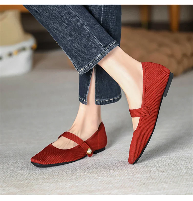 Stretchy Women Mary Jane Flats - Ribbed Knit For Spring - Image 24