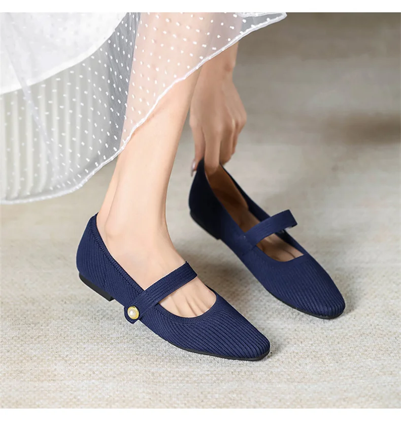 Stretchy Women Mary Jane Flats - Ribbed Knit For Spring - Image 25