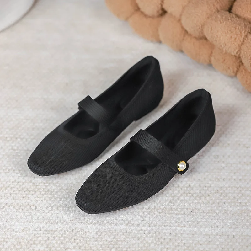 Stretchy Women Mary Jane Flats - Ribbed Knit For Spring - Image 3