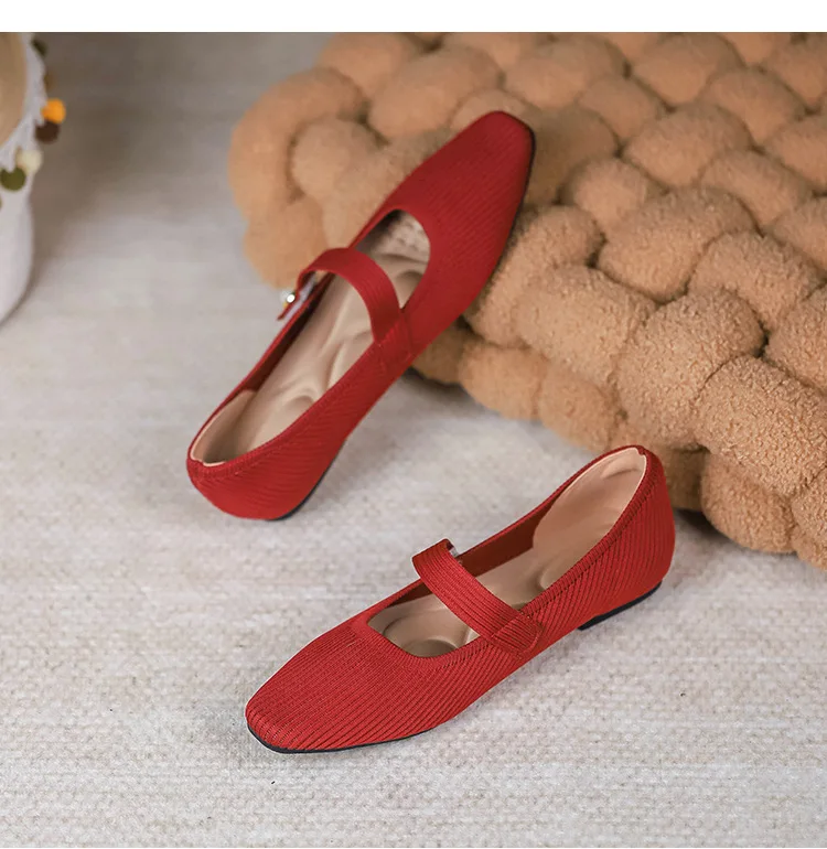 Stretchy Women Mary Jane Flats - Ribbed Knit For Spring - Image 44