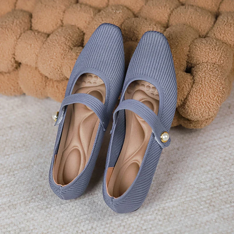 Stretchy Women Mary Jane Flats - Ribbed Knit For Spring - Image 5
