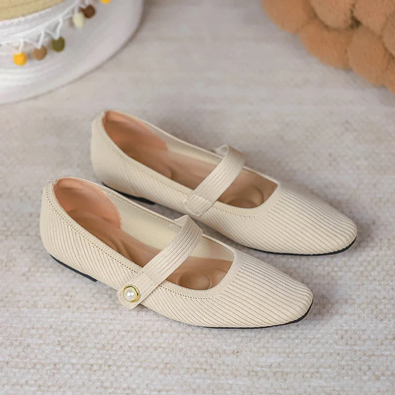 Stretchy Women Mary Jane Flats - Ribbed Knit For Spring - Image 6