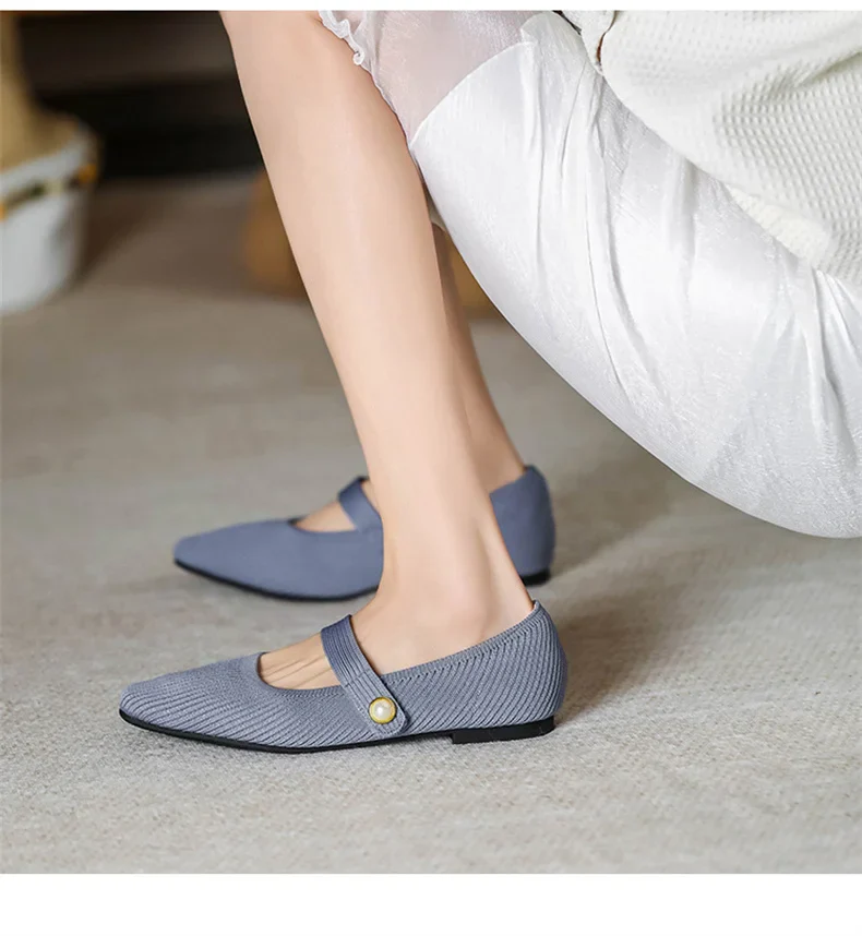 Stretchy Women Mary Jane Flats - Ribbed Knit For Spring - Image 7