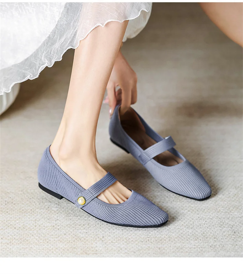 Stretchy Women Mary Jane Flats - Ribbed Knit For Spring - Image 8