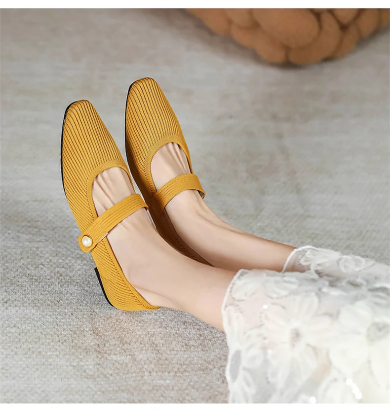 Stretchy Women Mary Jane Flats - Ribbed Knit For Spring - Image 9