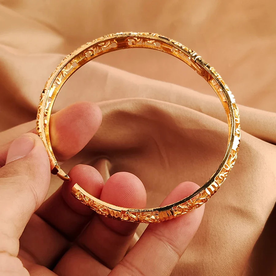 Gold Color Bangle Openwork Wedding Bracelet Dubai Style - Image 10