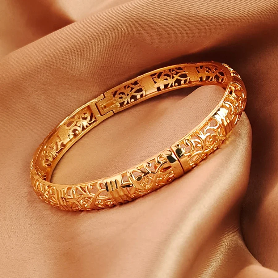 Gold Color Bangle Openwork Wedding Bracelet Dubai Style - Image 2