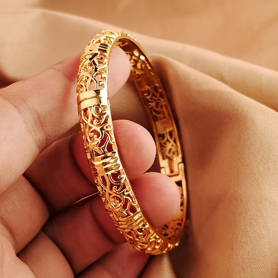 Gold Color Bangle Openwork Wedding Bracelet Dubai Style - Image 4