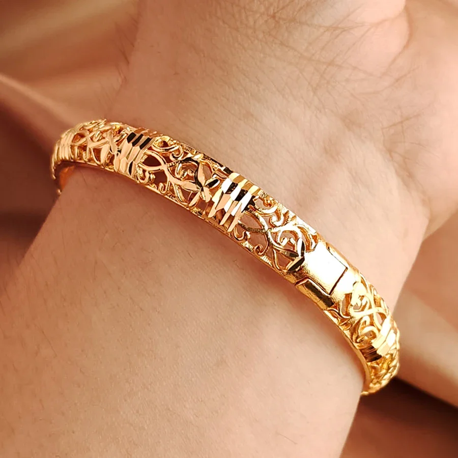 Gold Color Bangle Openwork Wedding Bracelet Dubai Style - Image 5