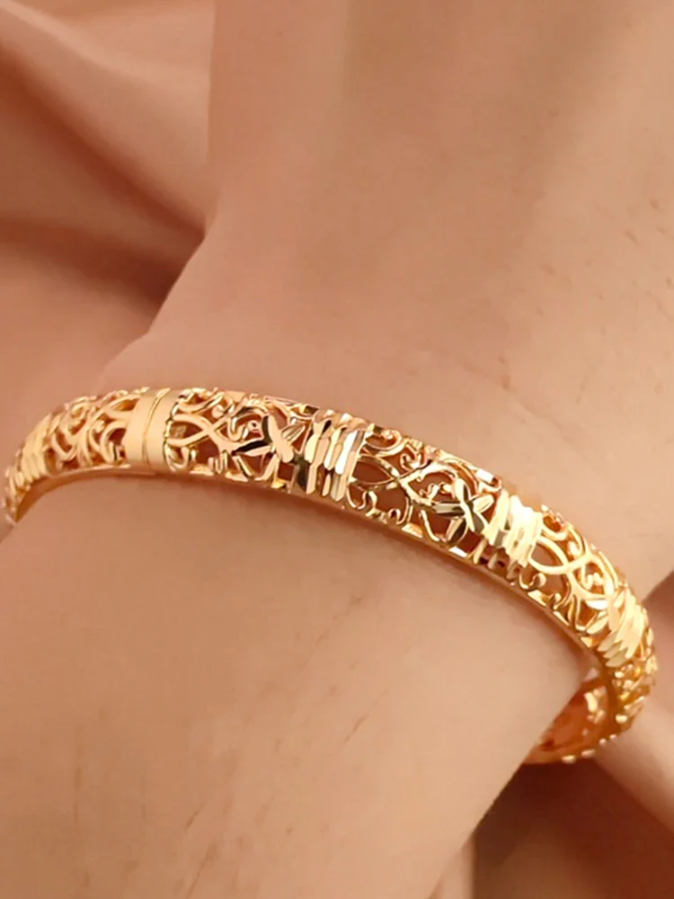 Gold Color Bangle Openwork Wedding Bracelet Dubai Style - Image 6