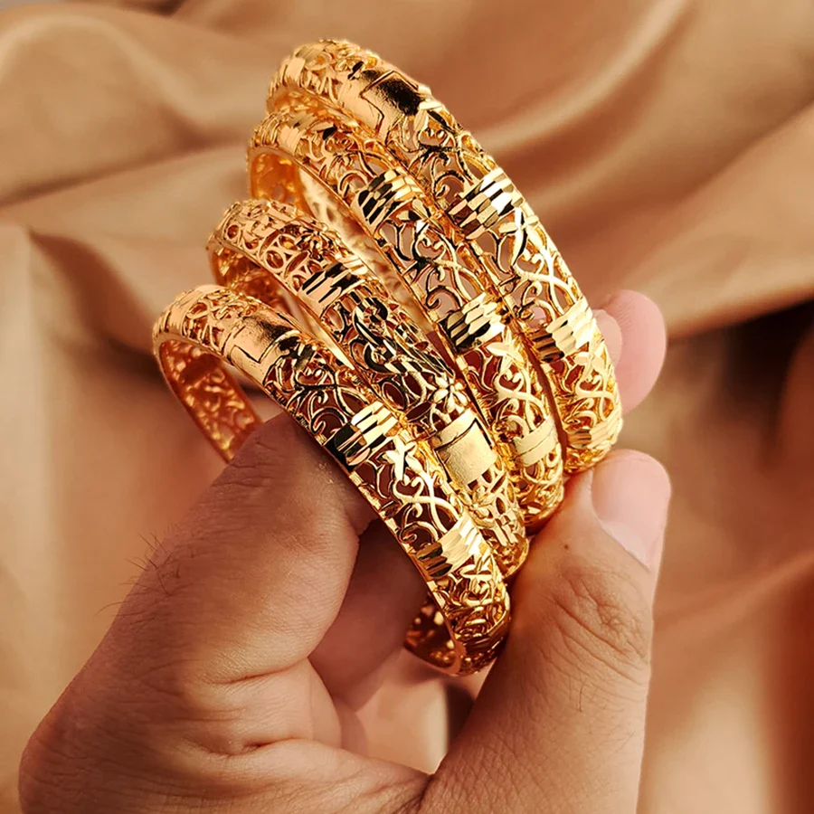 Gold Color Bangle Openwork Wedding Bracelet Dubai Style - Image 7
