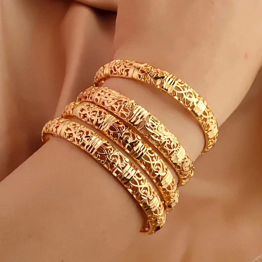Gold Color Bangle Openwork Wedding Bracelet Dubai Style - Image 8