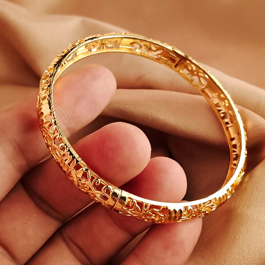 Gold Color Bangle Openwork Wedding Bracelet Dubai Style - Image 9