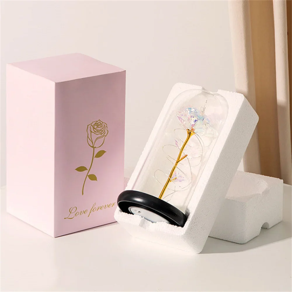 24K Gold Galaxy Rose with LED Lights – Mother's Day Gift Box Foil Flower With String Lights & Box Artificial Flower Gift - Image 5