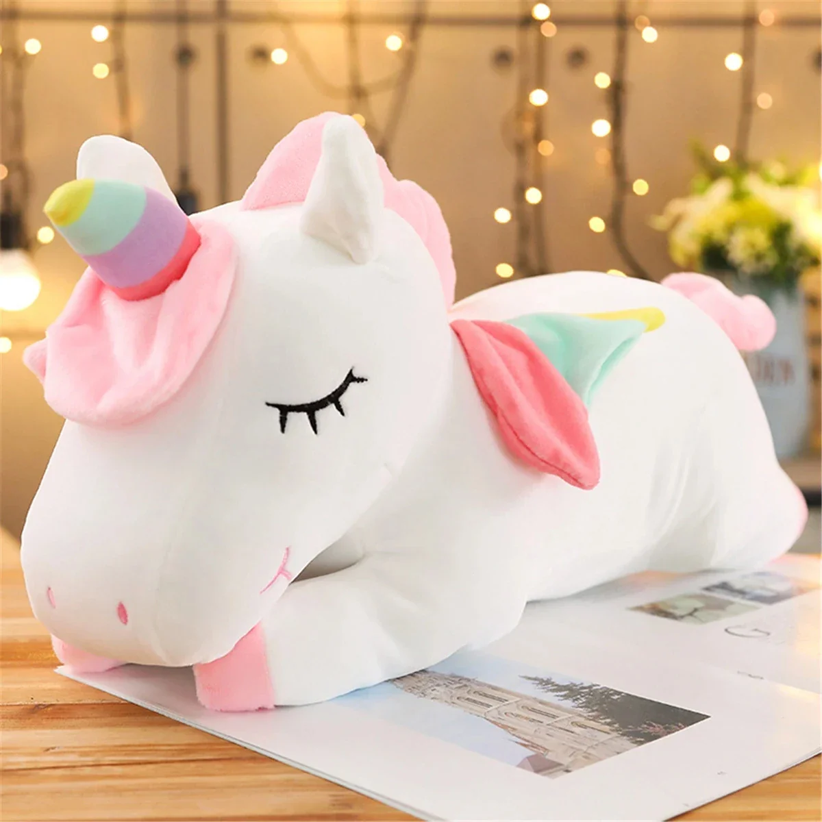 25CM Lying Unicorn Plush Toy - Soft Cute White Pink Horse for Kids Girls Birthday Gift - Image 3