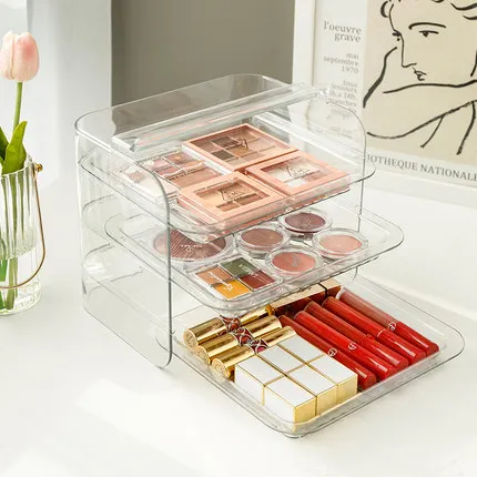 3 Layers Cosmetic Storage Box - Dustproof Makeup Organizer for Jewelry, Skin Care, Desktop - Image 3