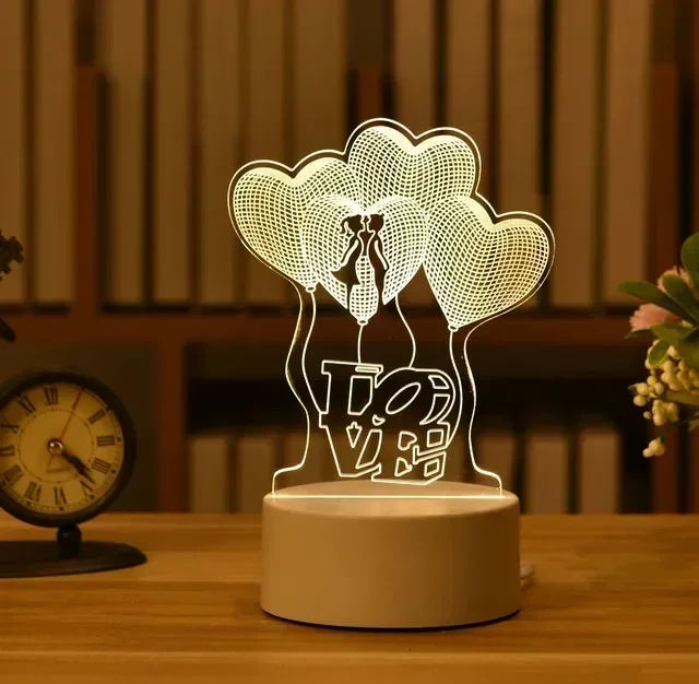 3D Romantic LED Night Light Lamp - Kids Bedroom Decor, A Unique Valentine's Day Gift for Weddings - Image 4