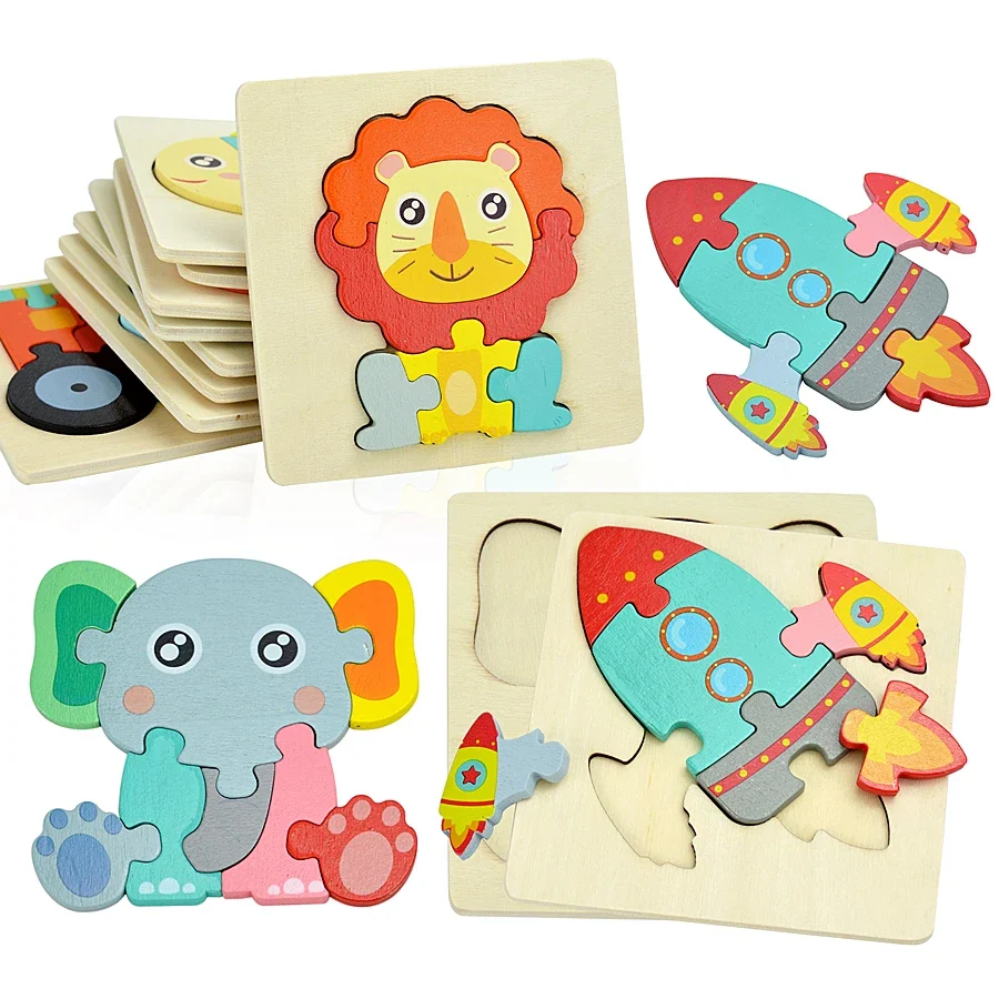 3D Wooden Animal and Vehicle Puzzle for Kids, Educational Montessori Toy for Cognitive Development and Fine Motor Skills - Image 3