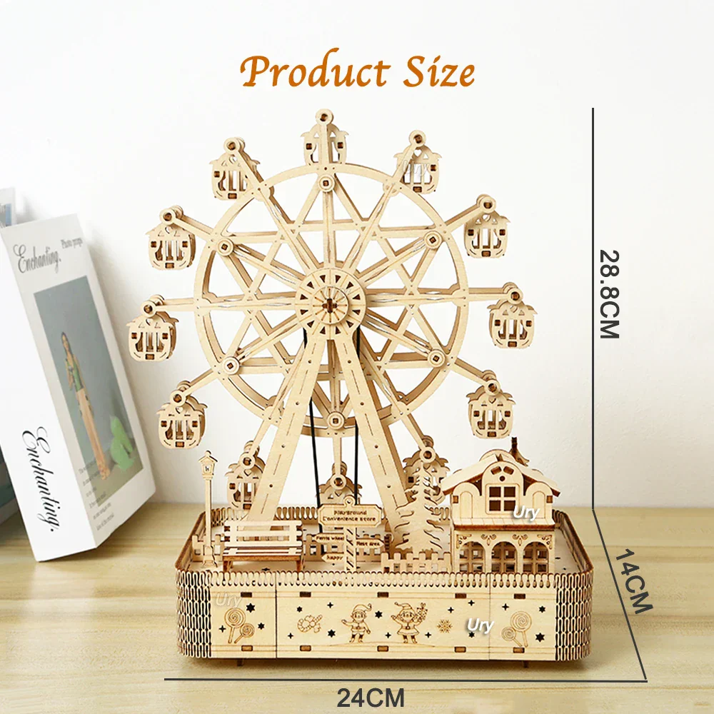 3D Wooden Puzzle LED Rotating Ferris Wheel Model Kit Mechanical DIY Decor Holiday Gift 2025 Relaxing Build - Image 2