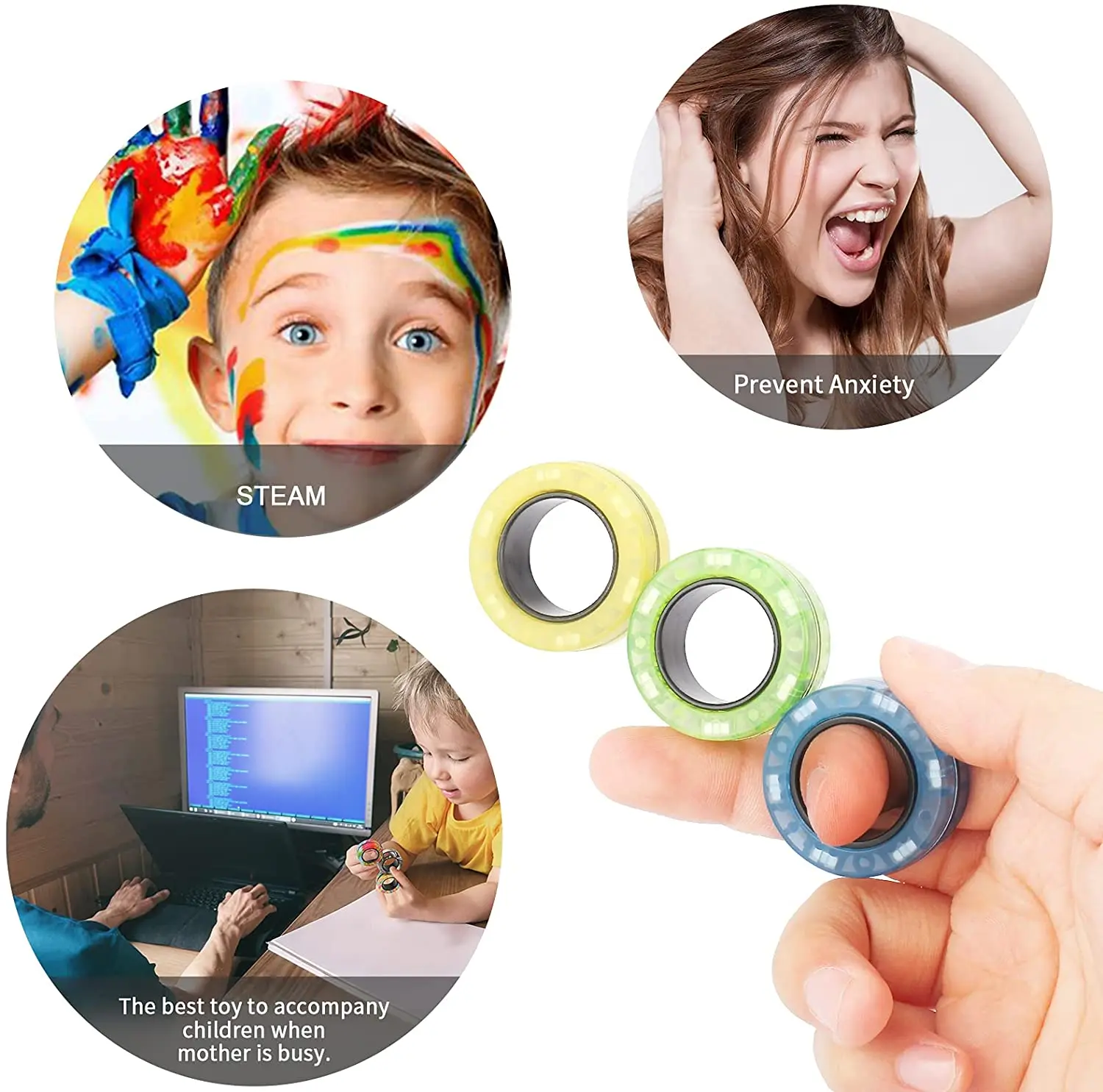 Magnetic Fidget Rings Set 3Pcs Stress Relief Spinner - Image 6