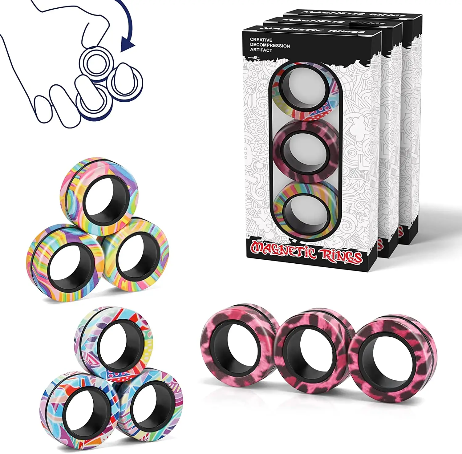 Magnetic Fidget Rings Set 3Pcs Stress Relief Spinner - Image 7