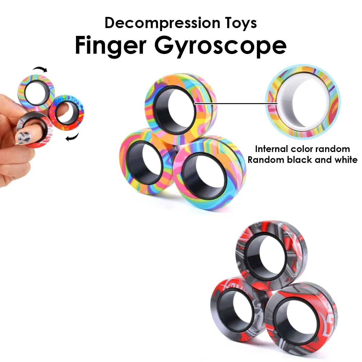 3Pcs Magnetic Rings Fidget Toy Set - Adult Fidget Magnets Pack for Kids and Teens, Stress Relief Spinner Gift - Image 2