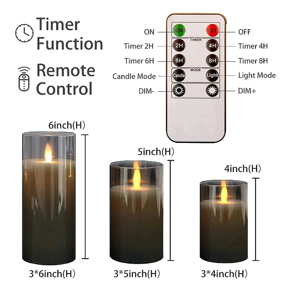 3Pcs/Set LED Flameless Candles with Remote Control - Flickering Light for Weddings & Home Decor - Image 9