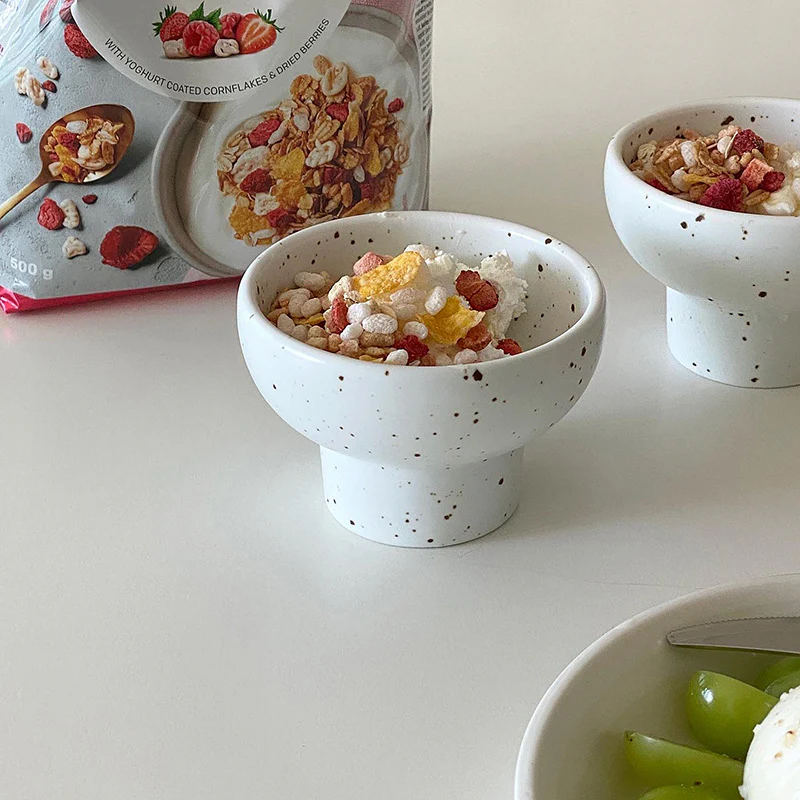 Ceramic Bowl 4 Inch Speckled White Retro Microwave Safe - Image 11