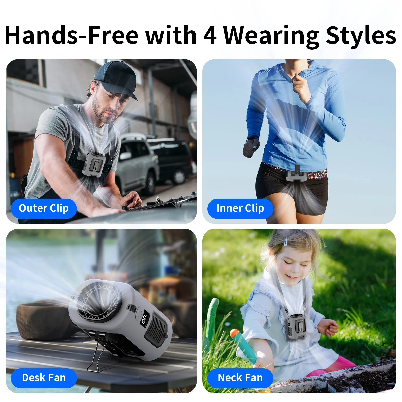 5000mAh Portable Waist Fan - 4 Speeds Neck Fan for Outdoor Travel - Image 6