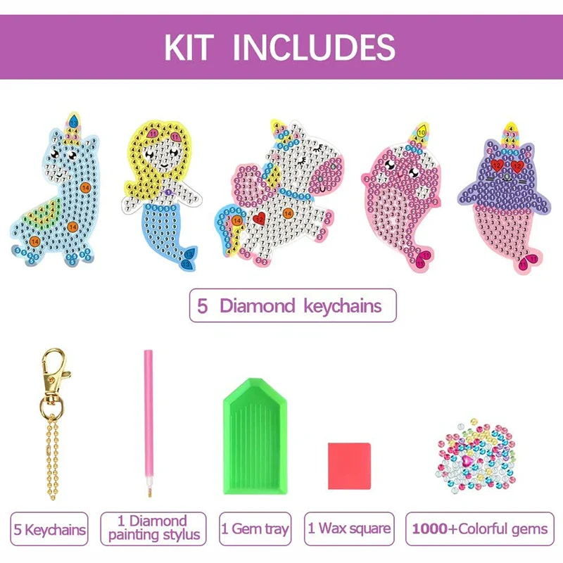 5D Diamond Painting Kit - DIY Unicorn & Mermaid Keychains for Kids, Perfect Arts & Crafts Gift for Ages 8-12, Easter Basket Stuffers - Image 2