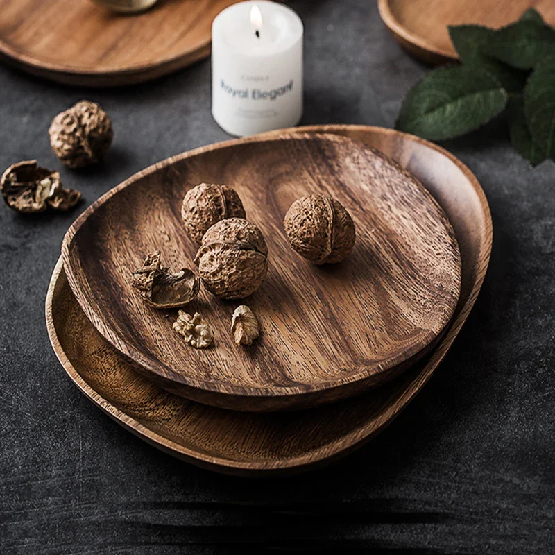 5Pcs Wooden Storage Tray - Acacia Wood Irregular Oval Tableware, Solid Food Container - Image 5