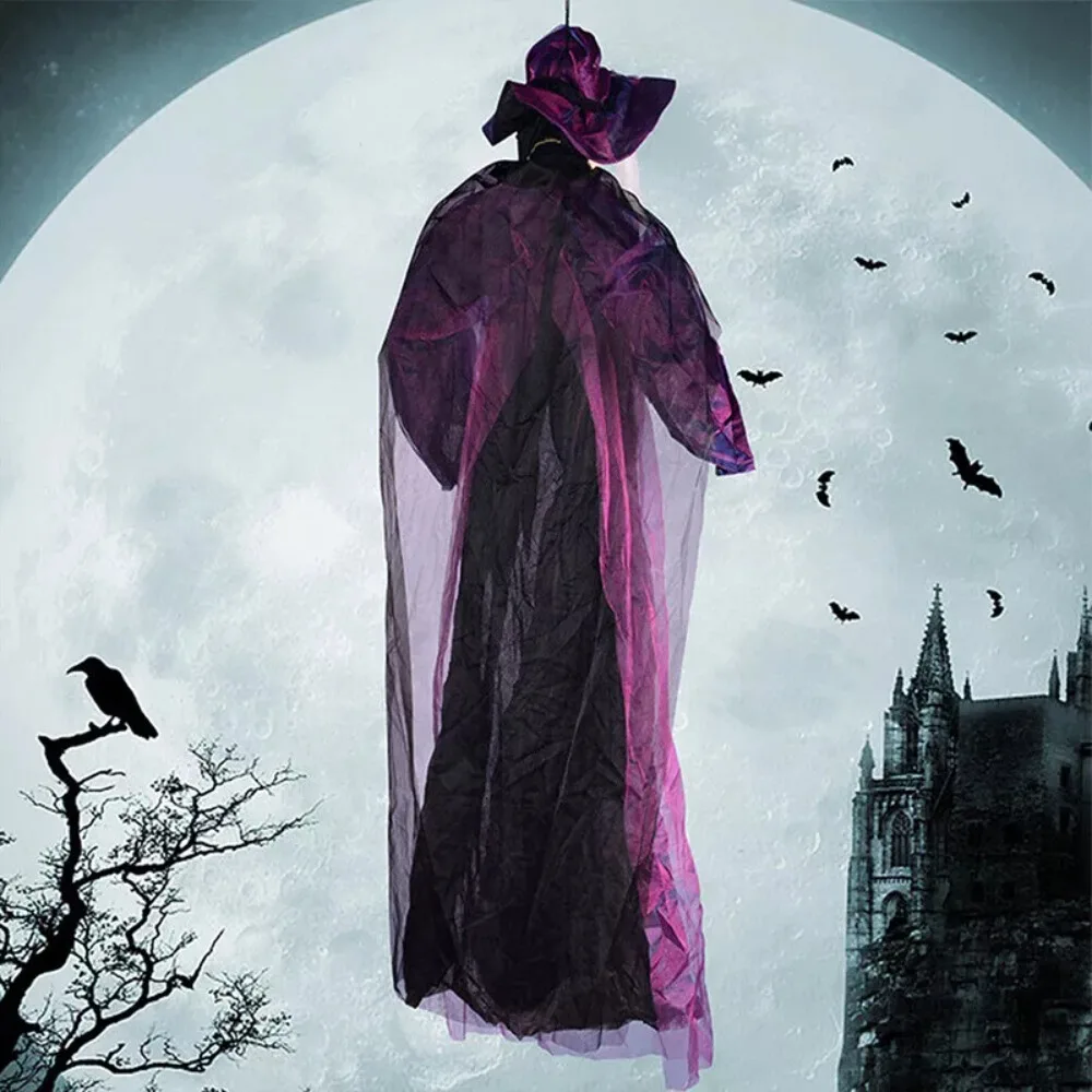 6-Foot Life-Size Animated Talking Witch in Purple – Sound-Activated Halloween Witch with Glowing Eyes and Screeching Sound for Indoor and Outdoor Decor - Image 5