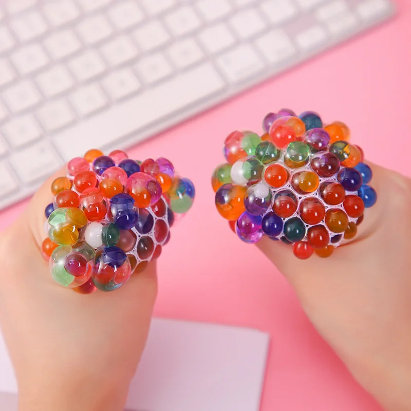 6cm Rainbow Bead Stress Ball Mesh Pinch Pocket Fidget - Image 2