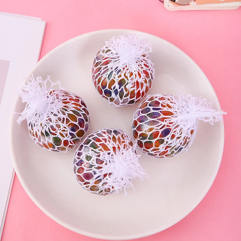 6cm Rainbow Bead Stress Ball Mesh Pinch Pocket Fidget - Image 3