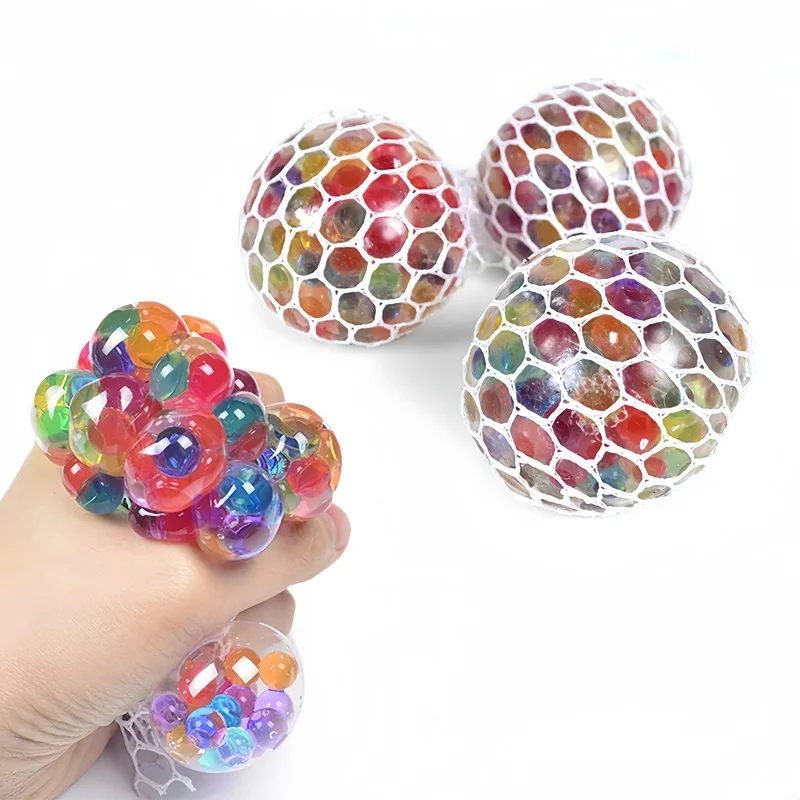 6cm Rainbow Bead Stress Ball Mesh Pinch Pocket Fidget - Image 4