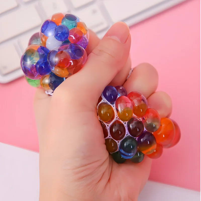 6cm Rainbow Bead Stress Ball Mesh Pinch Pocket Fidget - Image 5