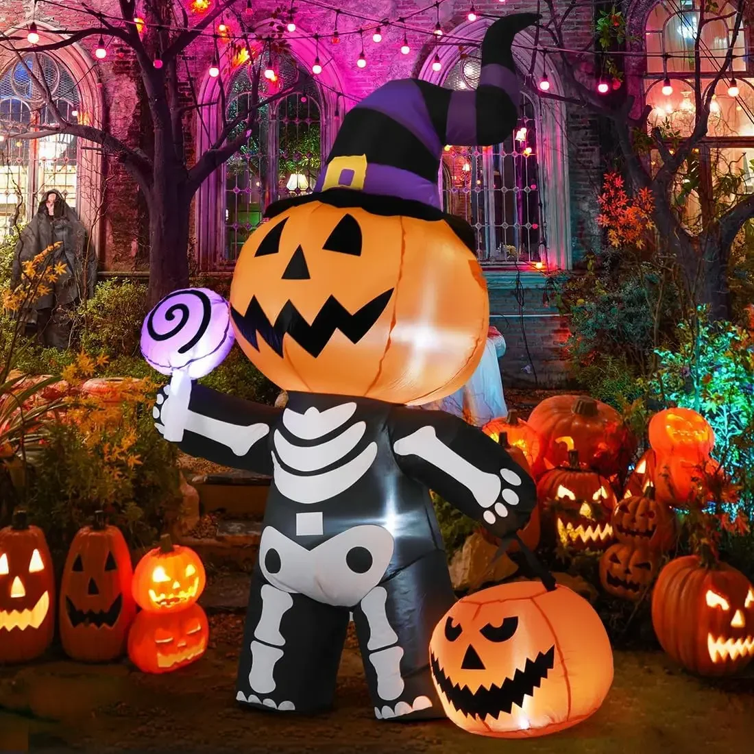 Halloween Inflatable 6ft Pumpkin Skull Yard Decor 2025