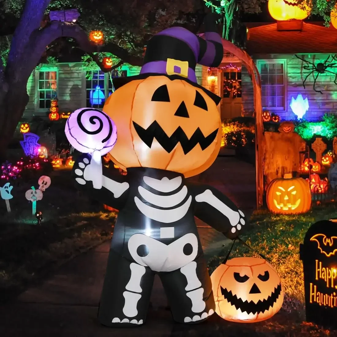 Halloween Inflatable 6ft Pumpkin Skull Yard Decor 2025 - Image 4