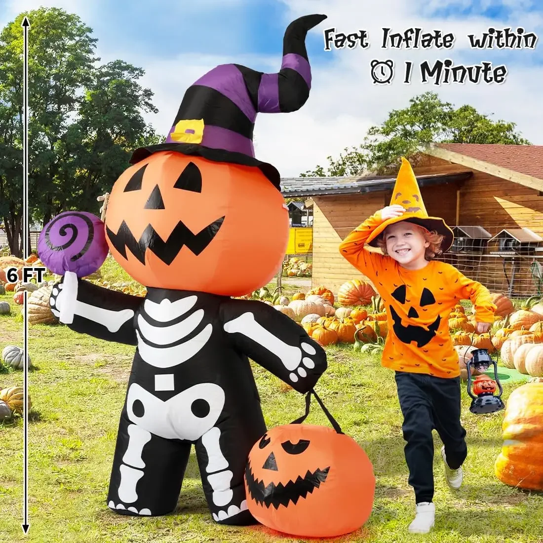Halloween Inflatable 6ft Pumpkin Skull Yard Decor 2025 - Image 5