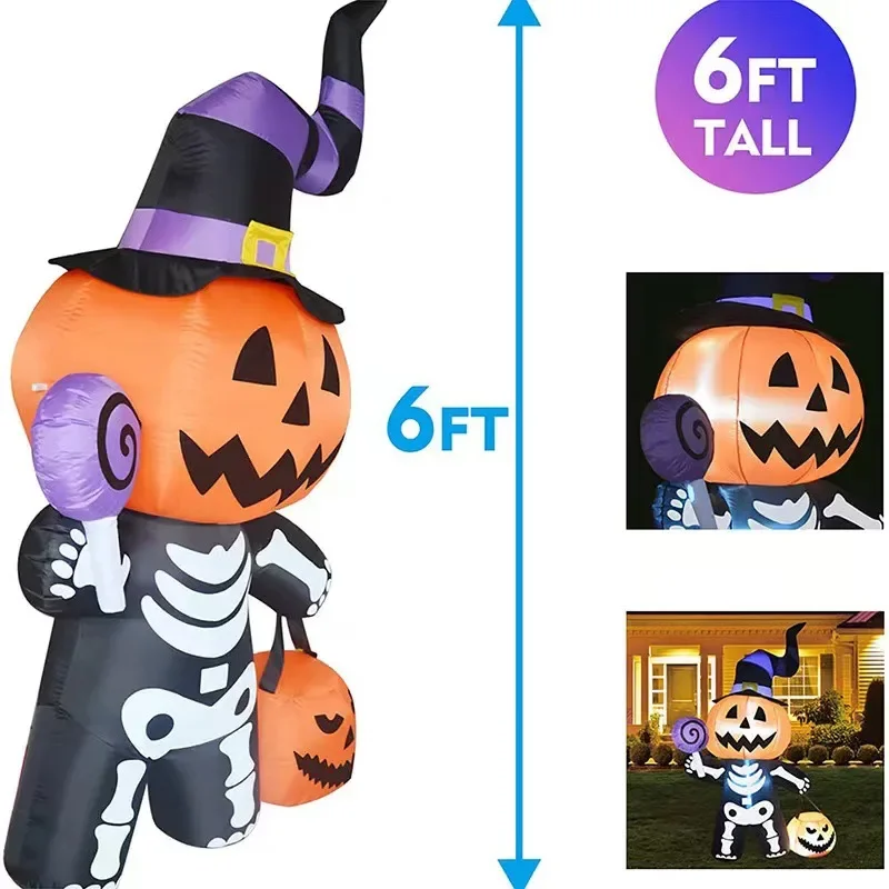 Halloween Inflatable 6ft Pumpkin Skull Yard Decor 2025 - Image 7