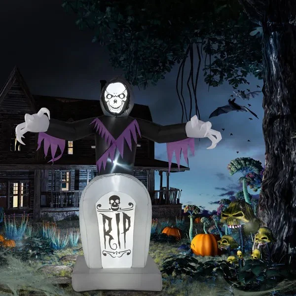 Grim Reaper Inflatable With LED Tombstone Halloween Decor - Image 4