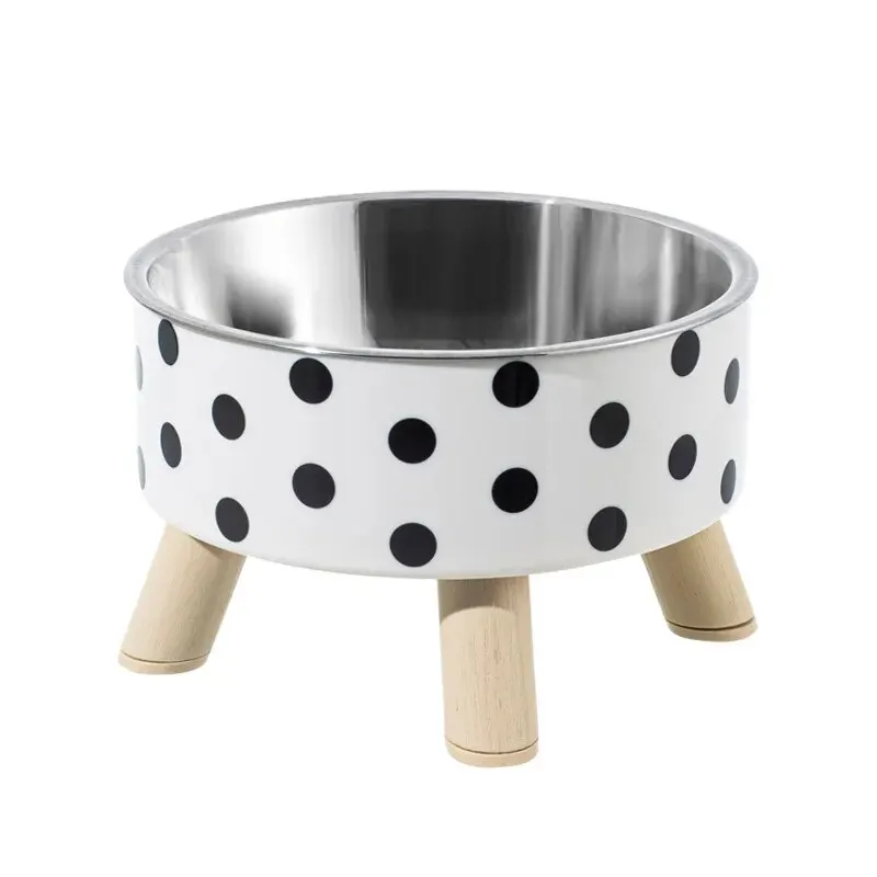 A Cat Bowl For Cats And Dogs - Tall Polka-Dot Stainless Steel Bowl, Anti-Overturn Design, Perfect for Drinking Water and Food