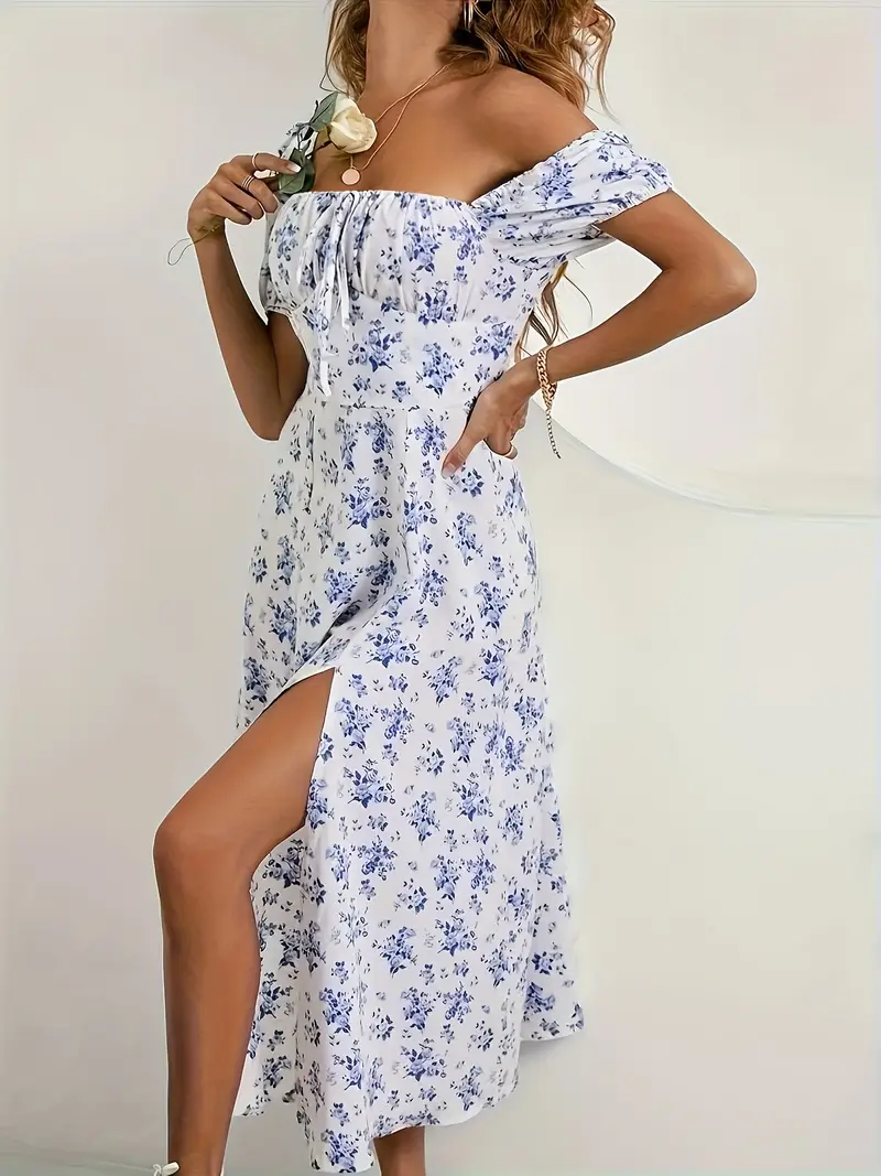 A-Line Floral Summer Dress with Puffed Sleeves for Women - Lightweight Formal Wedding Guest Dresses - Image 10