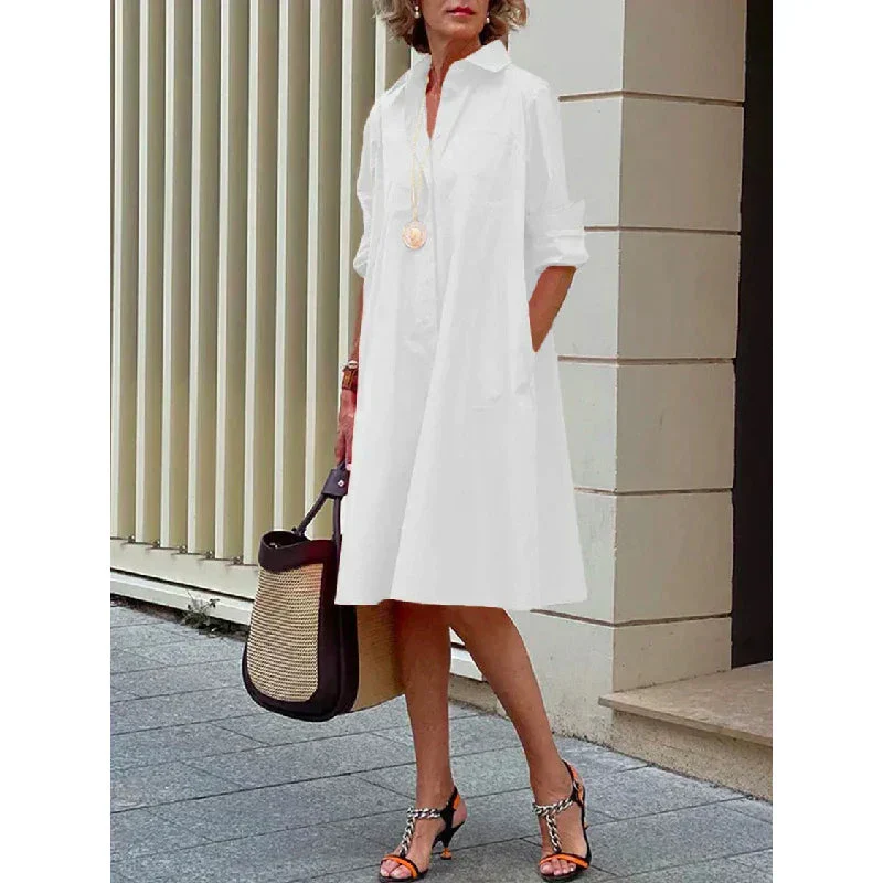 A-Line Polo Dress for Women with 3/4 Sleeves, Lightweight Spring Dress in Red, Black, and White - Image 6
