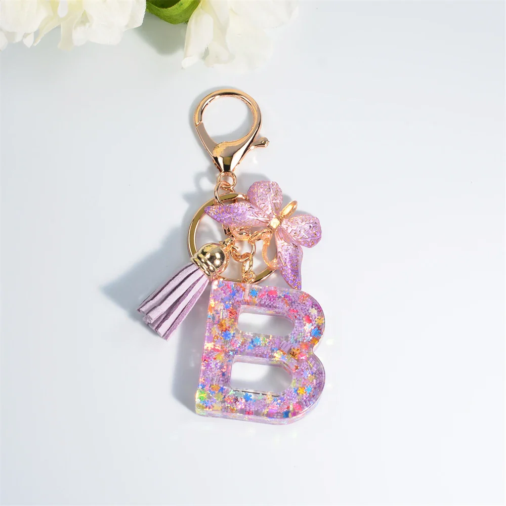 Sequin Letter Keychain With Butterfly Tassel Charm - Image 10